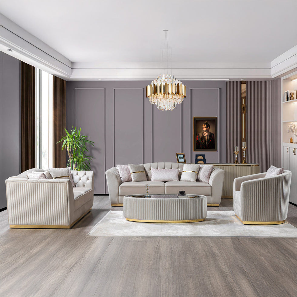 Nova - Milena Velvet Sofa & Loveseat in Ivory