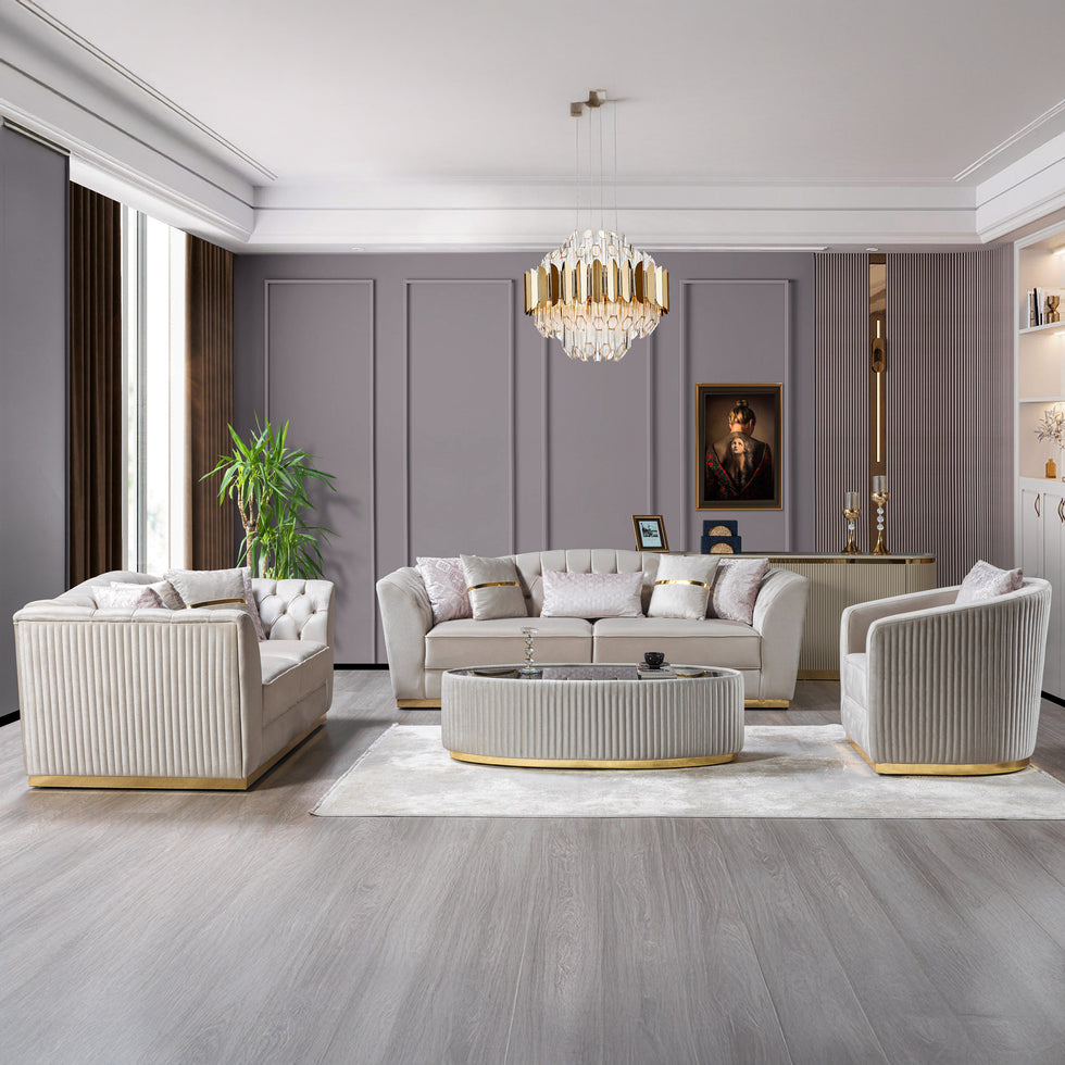 Nova - Milena Velvet Sofa & Loveseat in Ivory