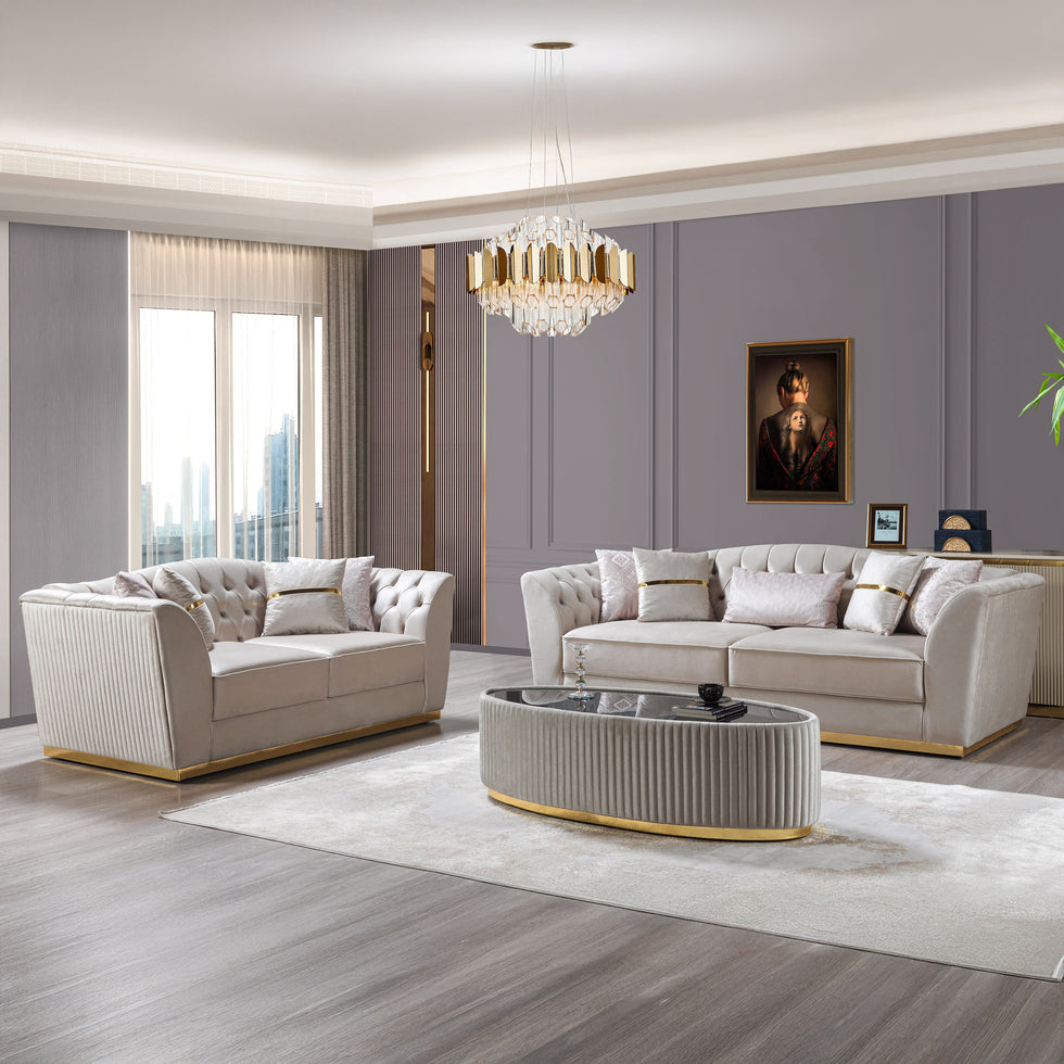 Nova - Milena Velvet Sofa & Loveseat in Ivory