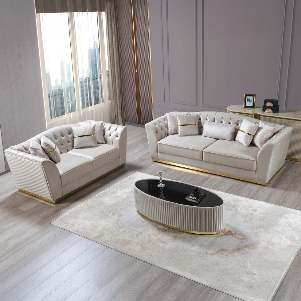 Nova - Milena Velvet Sofa & Loveseat in Ivory
