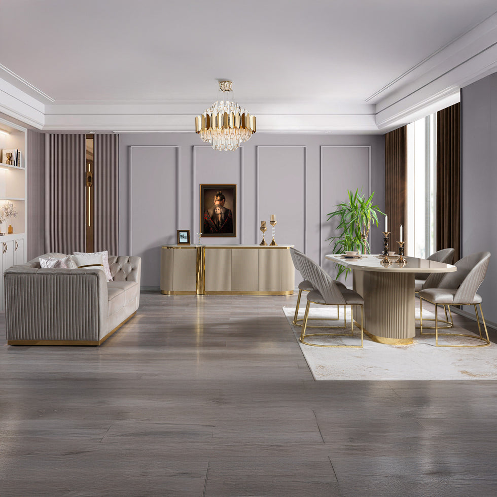 Nova - Milena Velvet Sofa & Loveseat in Ivory