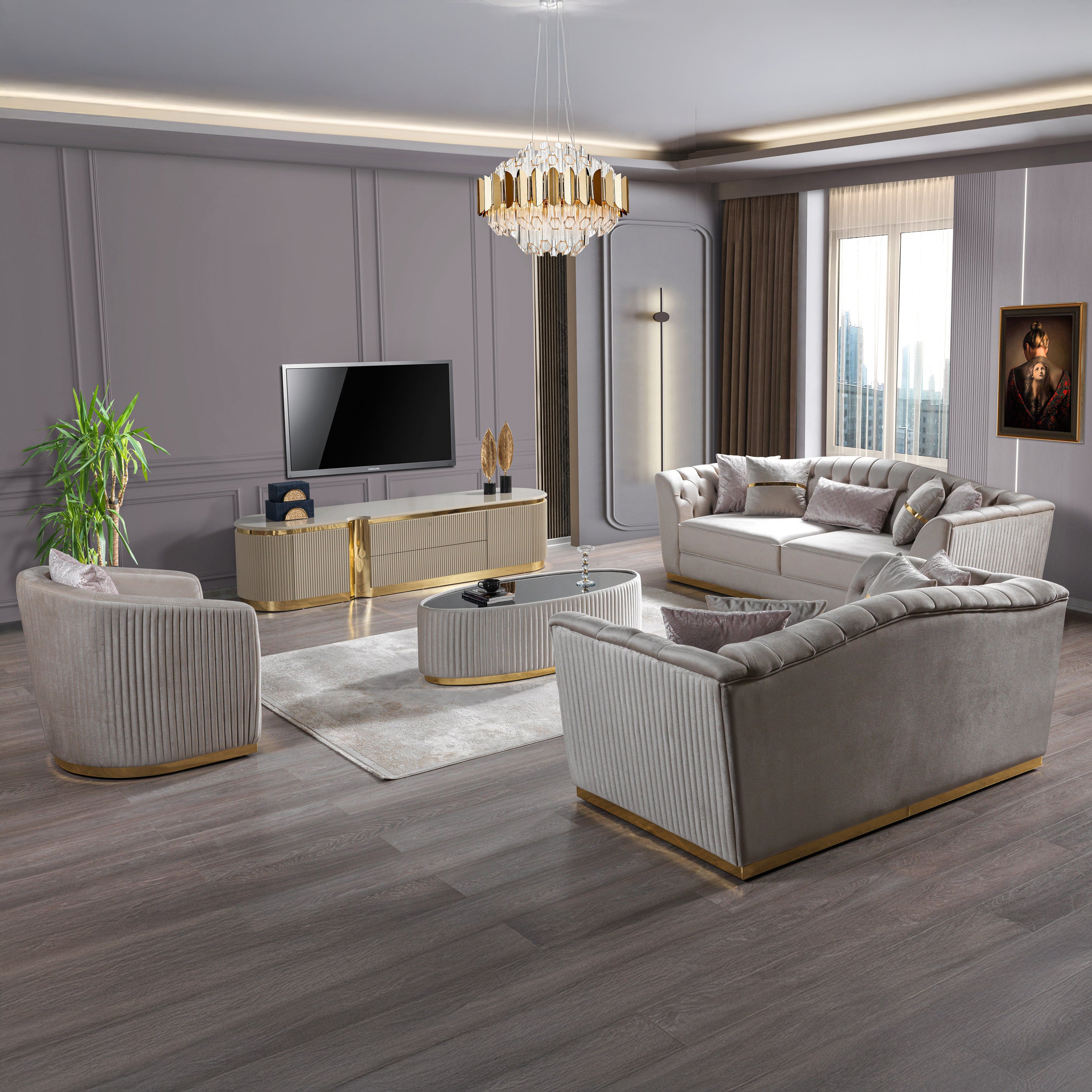 Nova - Milena Velvet Sofa & Loveseat in Ivory
