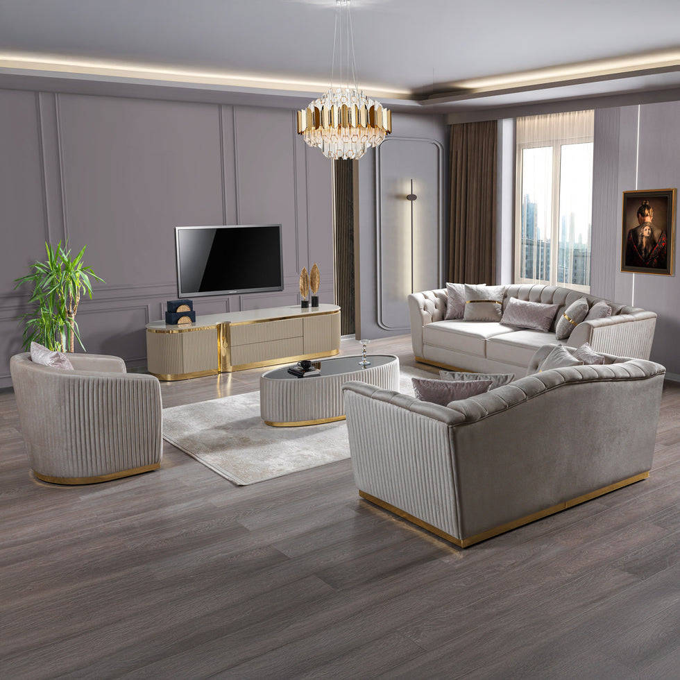 Nova - Milena Velvet Sofa & Loveseat in Ivory