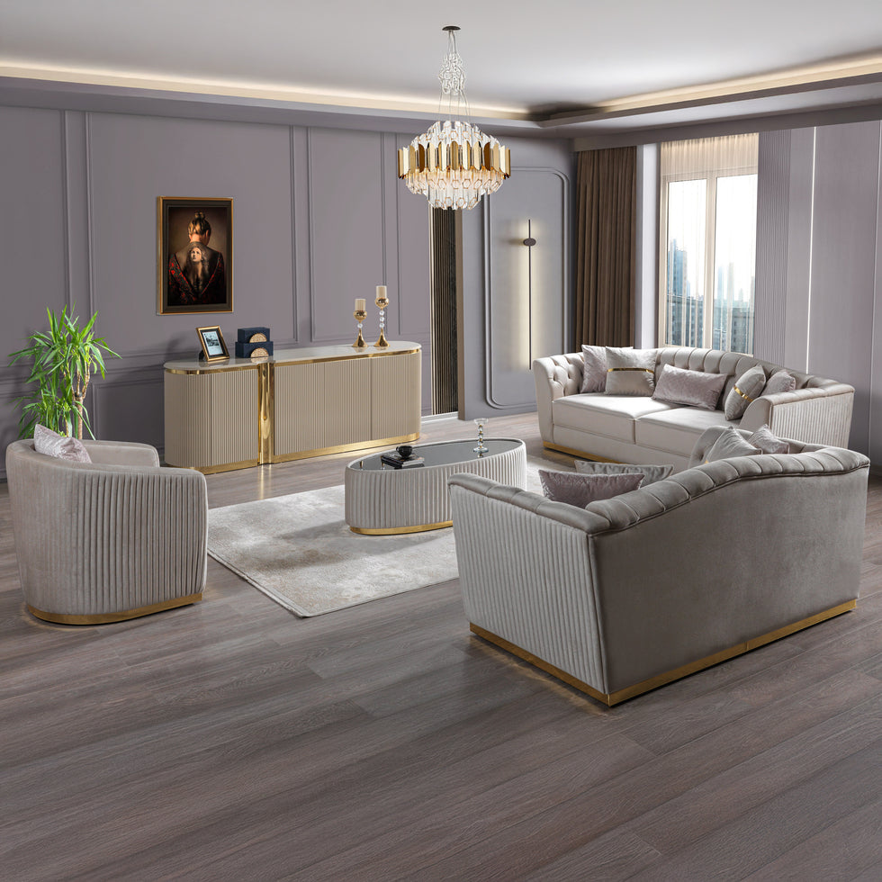 Nova - Milena Velvet Sofa & Loveseat in Ivory