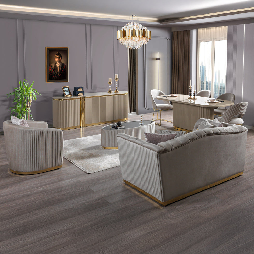 Nova - Milena Velvet Sofa & Loveseat in Ivory