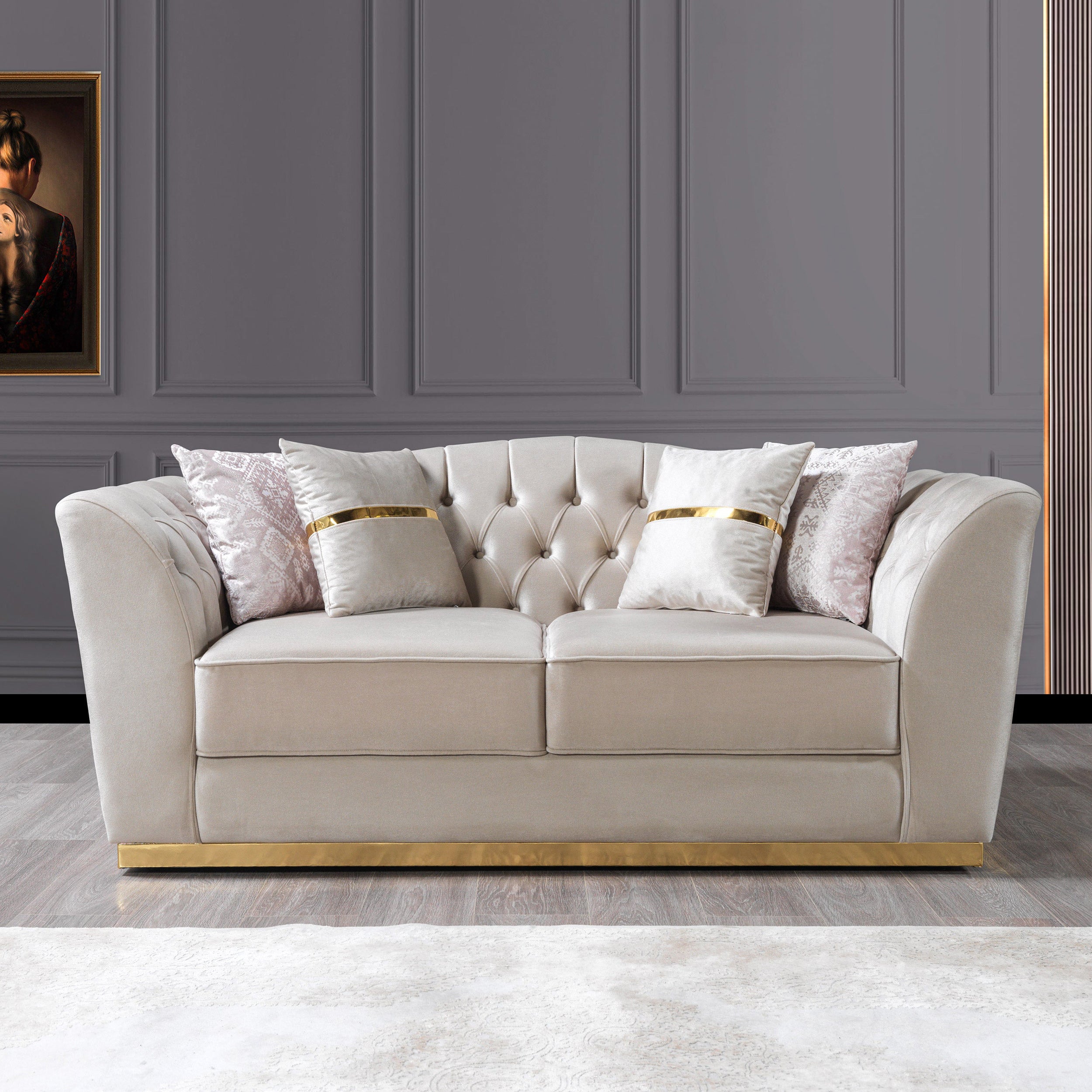 Nova - Milena Velvet Sofa & Loveseat in Ivory