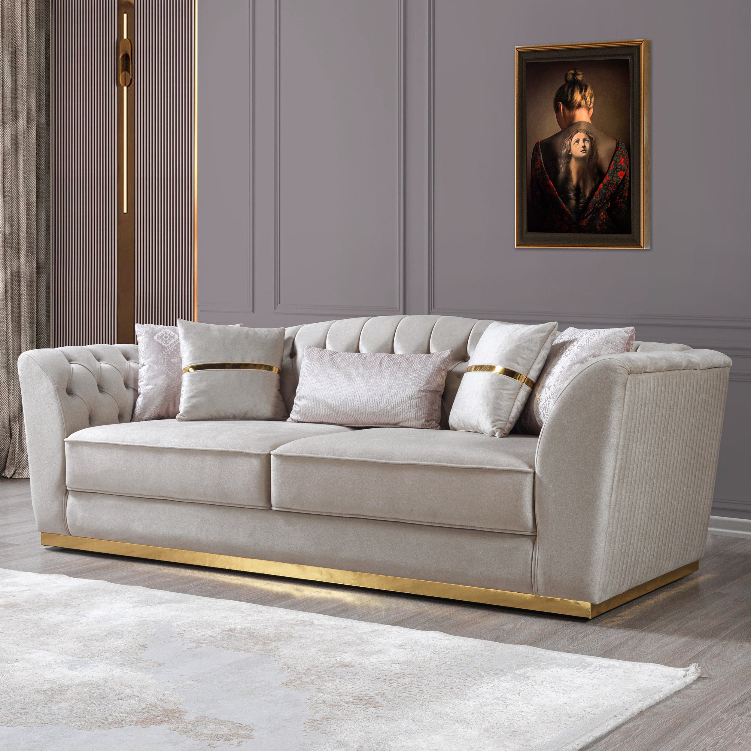 Nova - Milena Velvet Sofa & Loveseat in Ivory