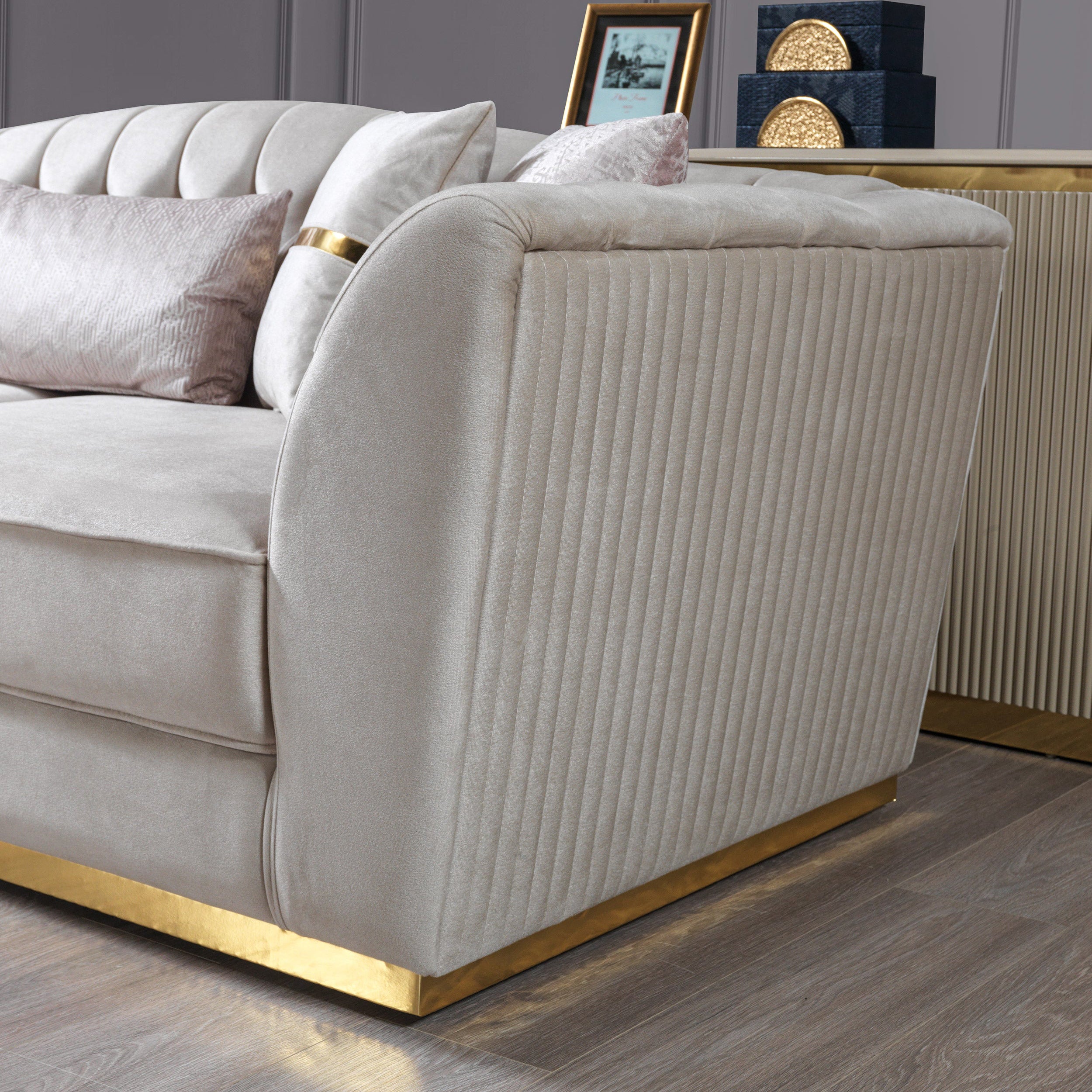 Nova - Milena Velvet Sofa & Loveseat in Ivory