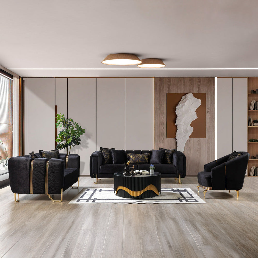 Nova - Santana Black Velvet Sofa 89" & Loveseat 69"