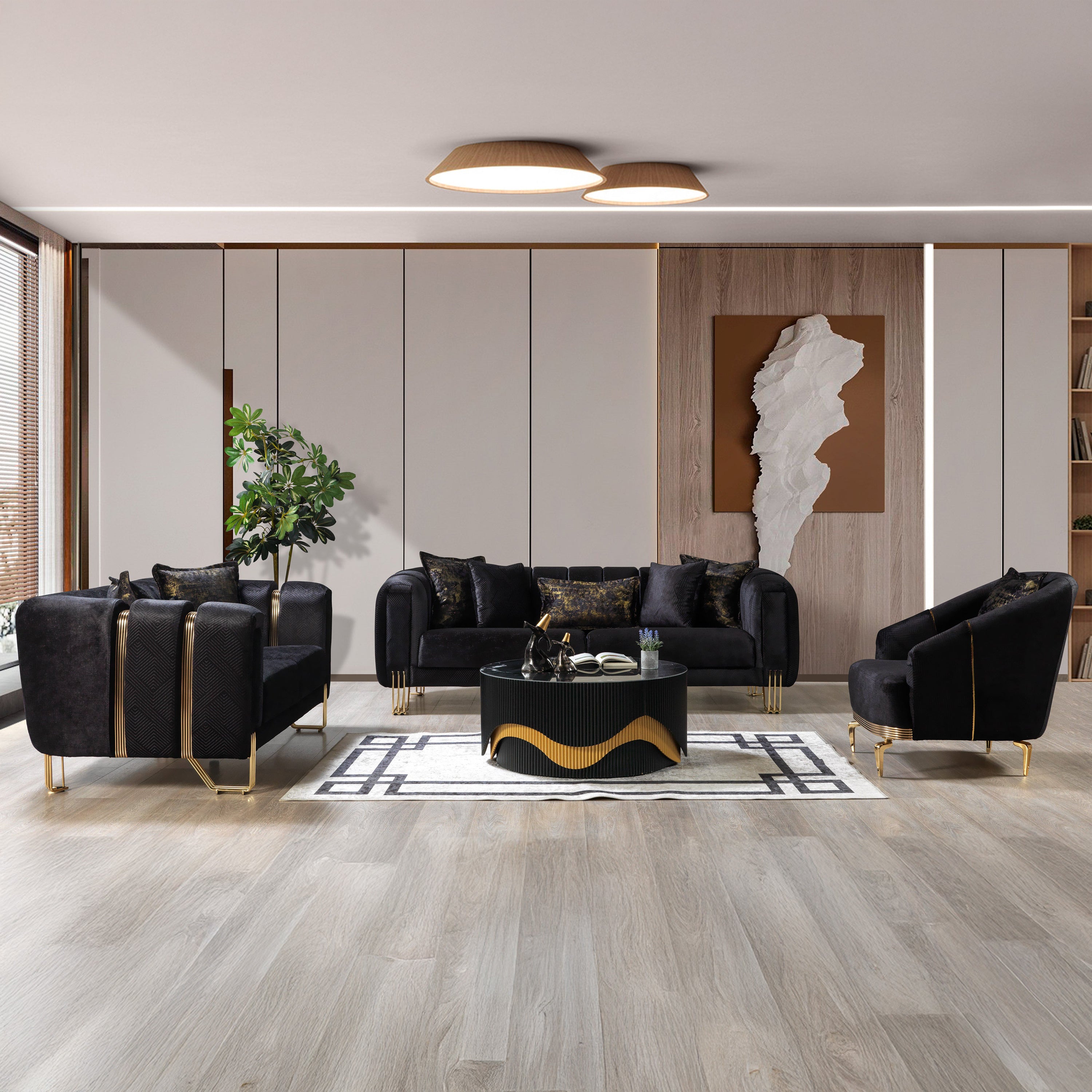 Nova - Santana Black Velvet Sofa 89" & Loveseat 69"