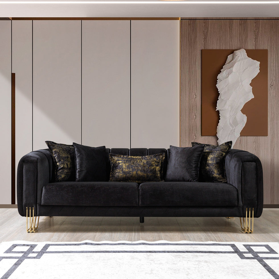 Nova - Santana Black Velvet Sofa 89" & Loveseat 69"