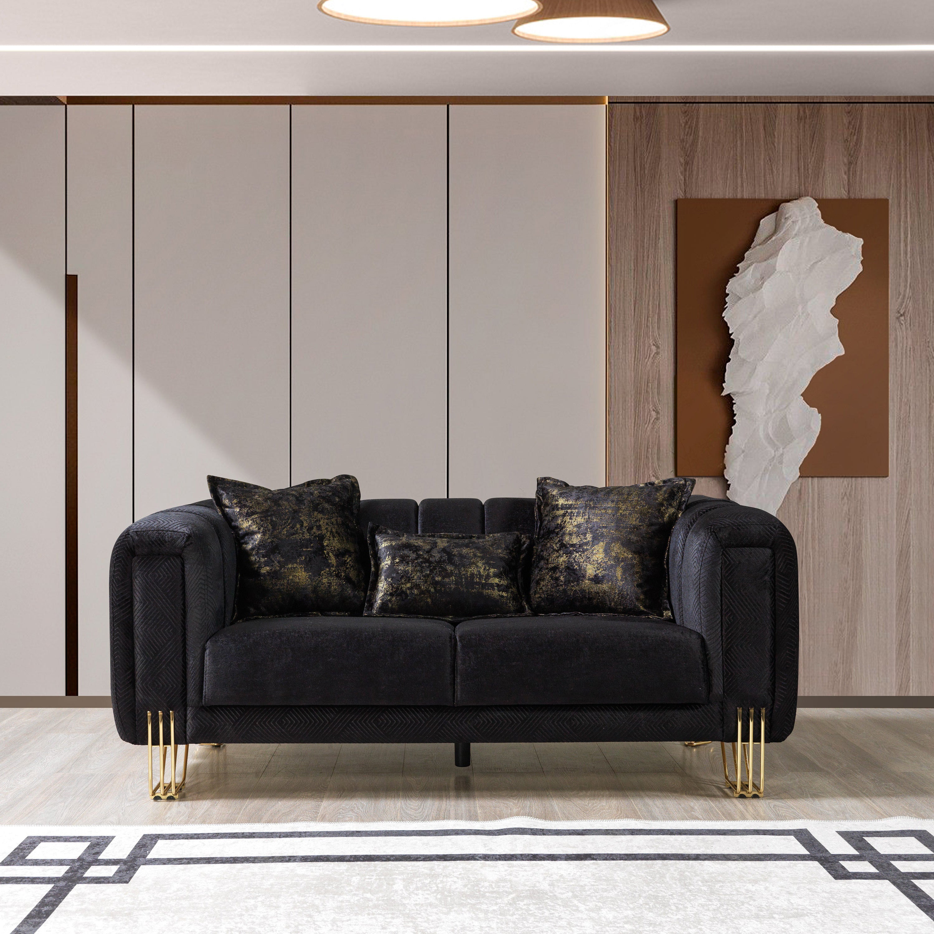 Nova - Santana Black Velvet Sofa 89" & Loveseat 69"