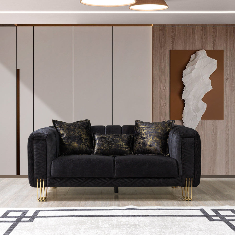 Nova - Santana Black Velvet Sofa 89" & Loveseat 69"