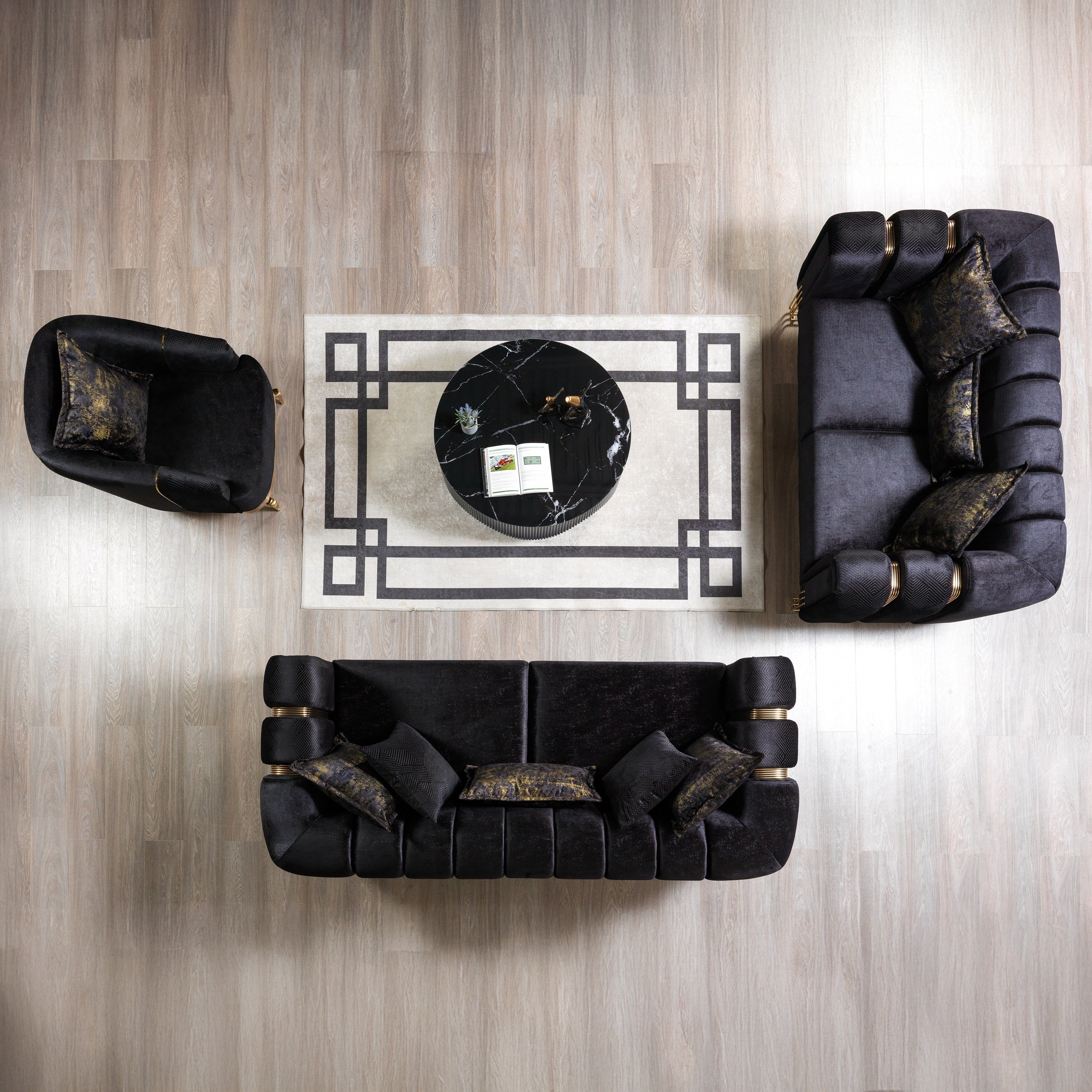 Nova - Santana Black Velvet Sofa 89" & Loveseat 69"