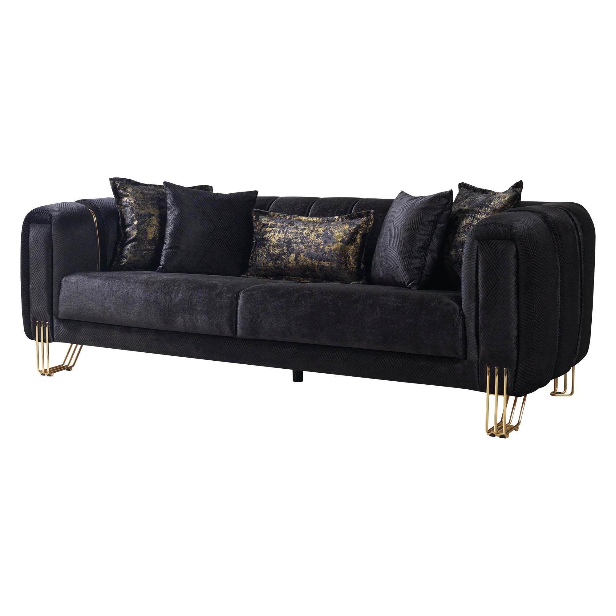 Nova - Santana Black Velvet Sofa 89" & Loveseat 69"