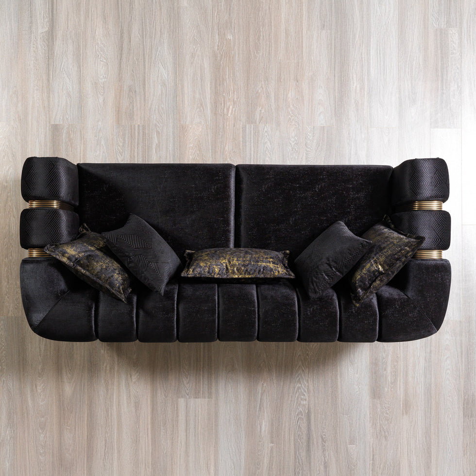 Nova - Santana Black Velvet Sofa 89" & Loveseat 69"