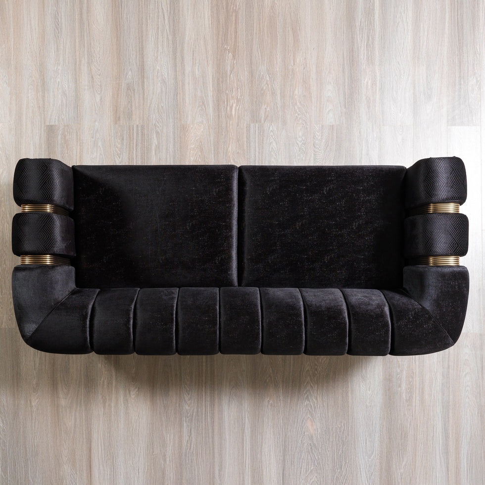 Nova - Santana Black Velvet Sofa 89" & Loveseat 69"