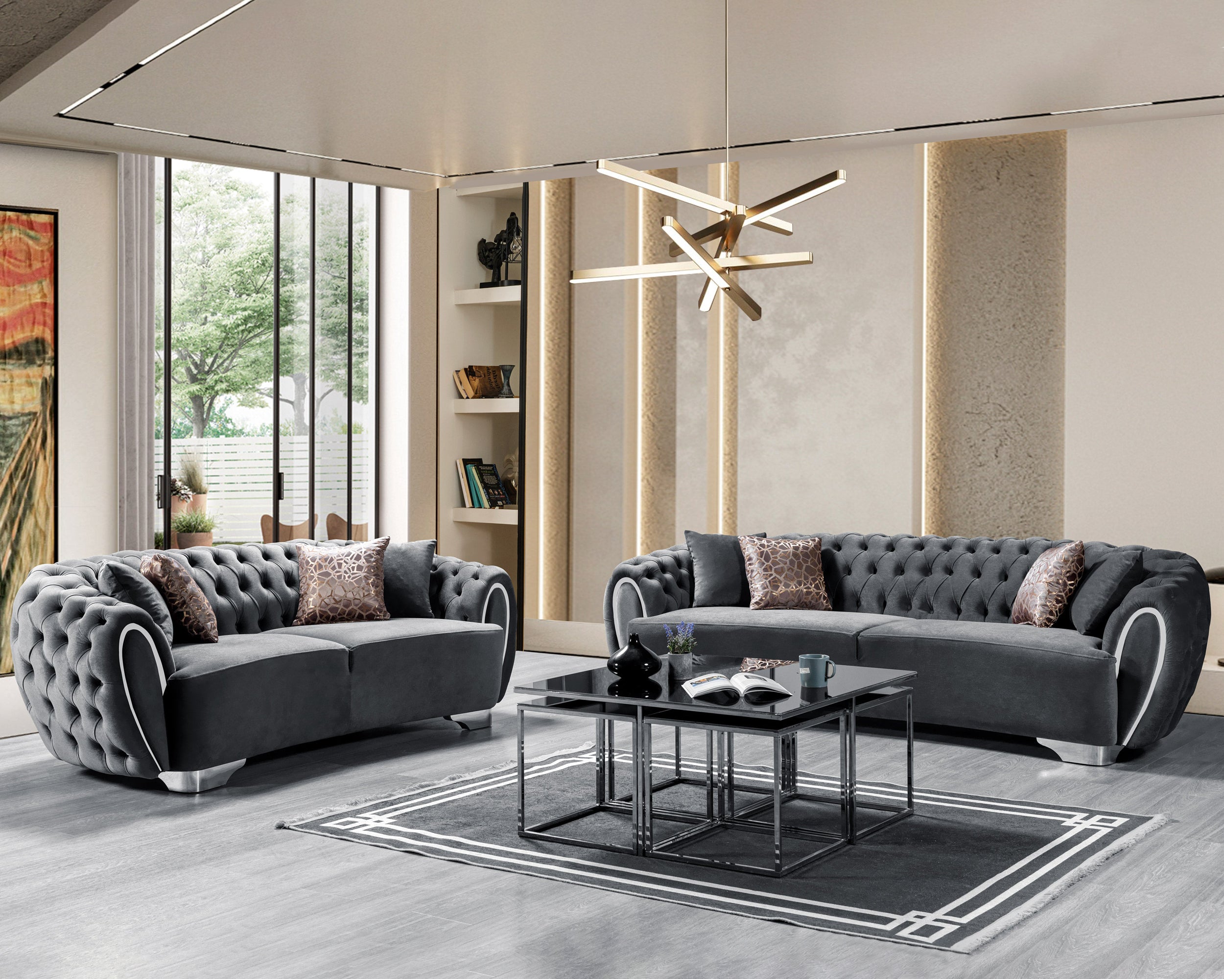 Nova - Victoria Gray Velvet Sofa 99" & Loveseat 79"