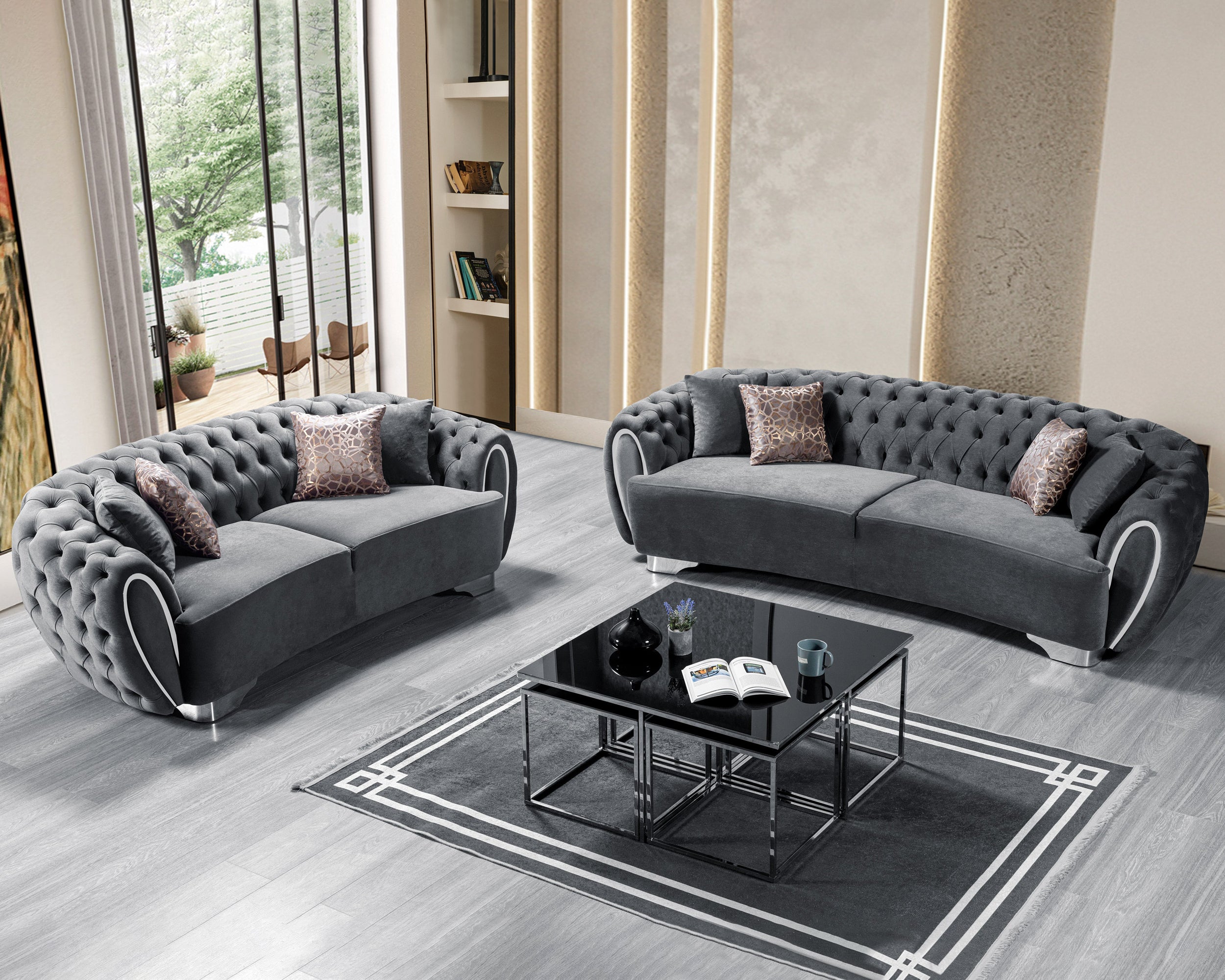 Nova - Victoria Gray Velvet Sofa 99" & Loveseat 79"