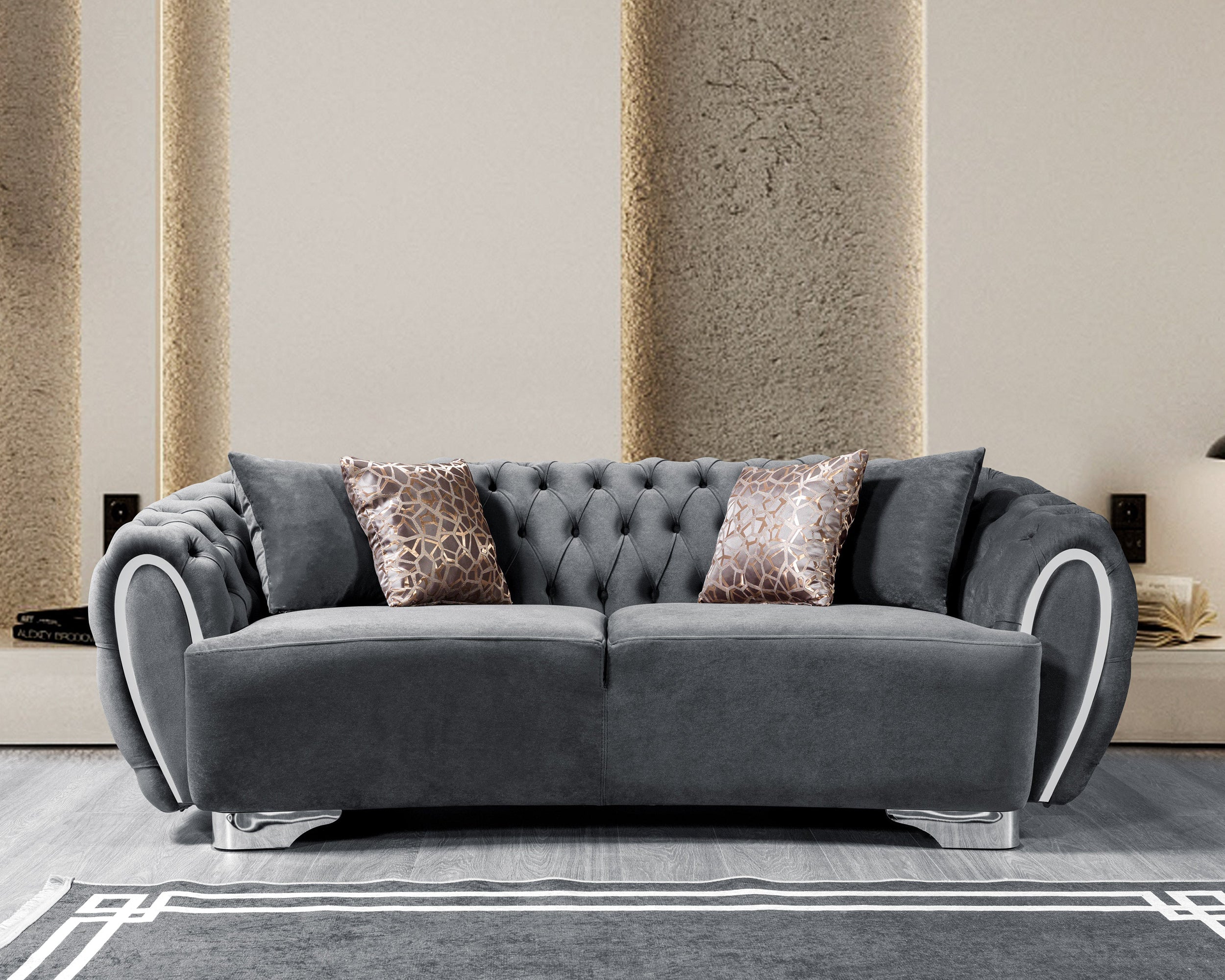 Nova - Victoria Gray Velvet Sofa 99" & Loveseat 79"