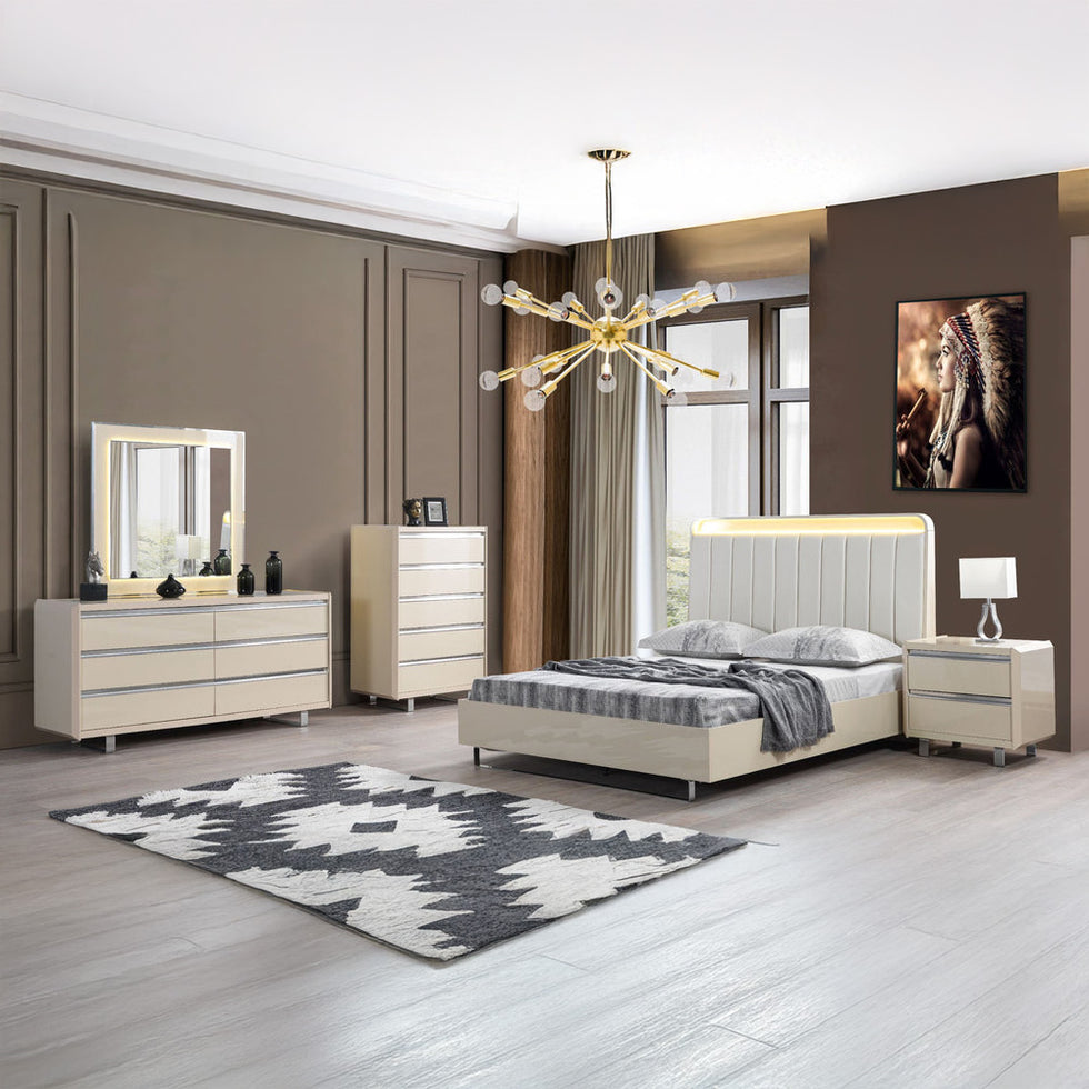 Nova - Viola Cream High Gloss Lacquer 4-Piece Queen Bedroom Set