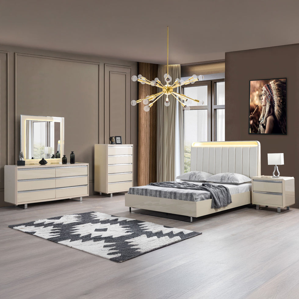 Nova - Viola Cream High Gloss Lacquer 4-Piece Queen Bedroom Set