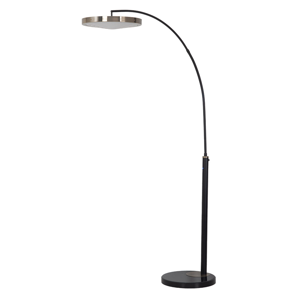 Nova Of CA - Redondo 1 Light LED Arc Floor Lamp Matte Black Finish, Weathered Brass, Black Marble Base, Dimmer