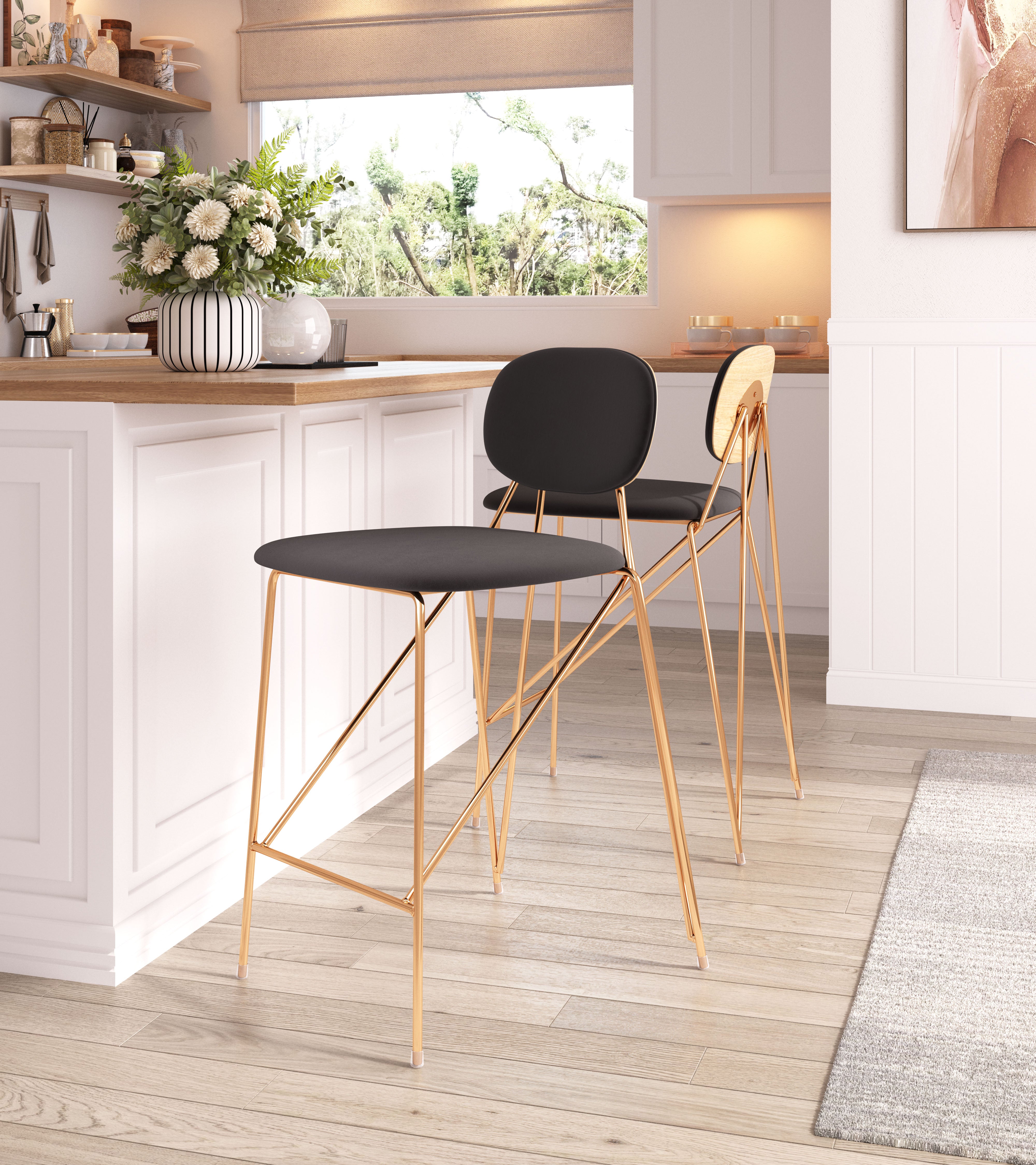 ZUO - Georges Counter Stool (Set of 2) in Gray/Gold
