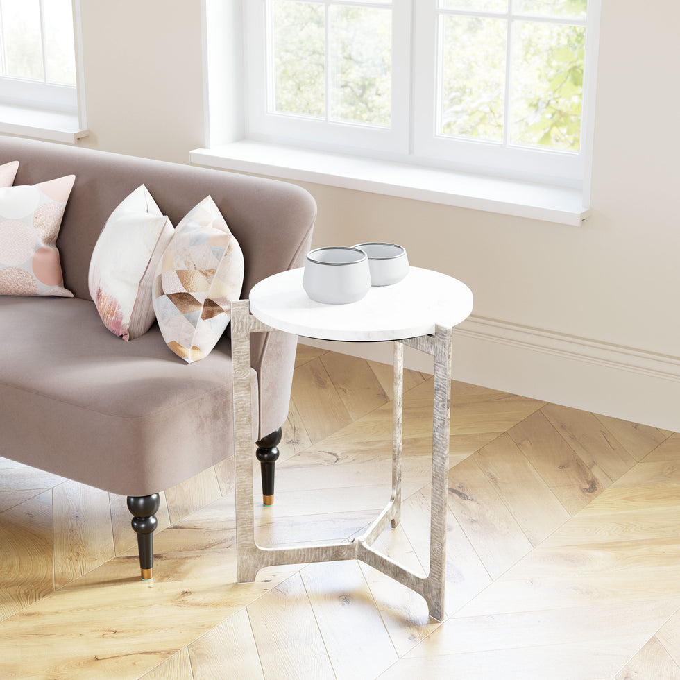 ZUO - Barmas Side Table in White/Silver
