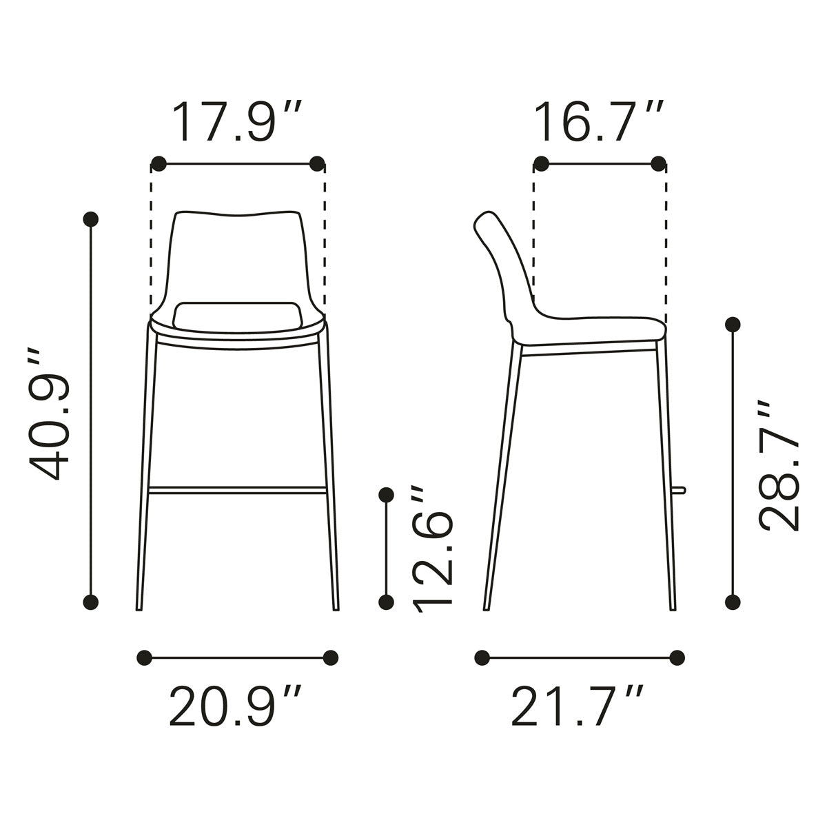 ZUO - Ace Bar Chair in Dark Gray/Brown