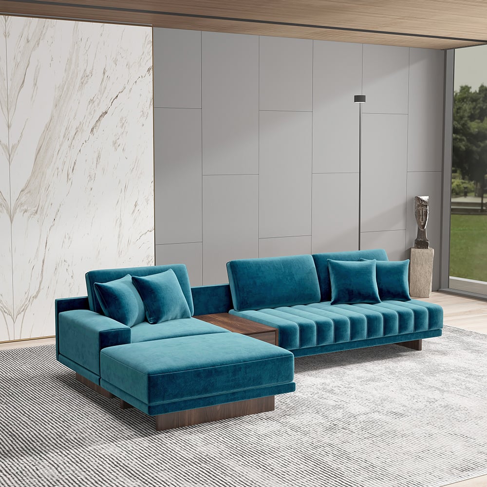 hmr l-shaped sectional blue velvet