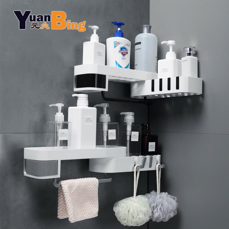 Bathroom rotating corner shelf