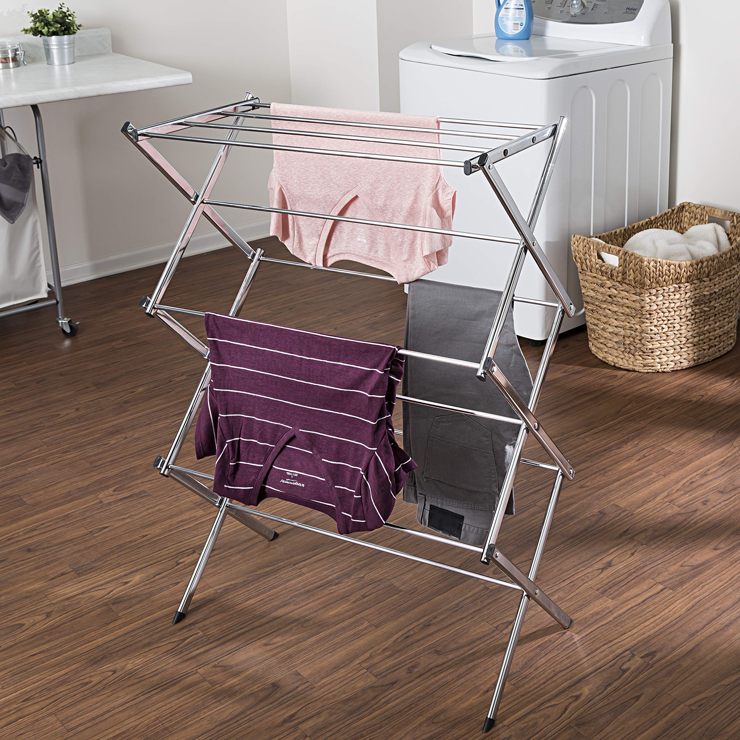 An indispensable Commercial Clothes Drying Rack Laundry Dryer in Chrome will help keep your home clean and tidy. Holds a lot of clothes, compact