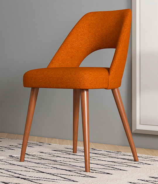 Ariana Mid Century Modern Dining Chair Burnt Orange Boucle