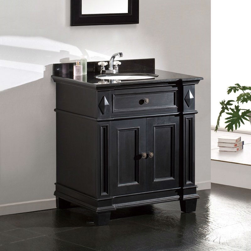 FaFurn™ - Single Sink Bathroom Vanity with Cabinet & Black Granite Countertop/Backsplash