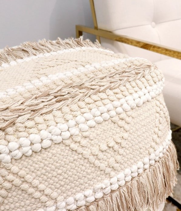 Pasargad Grandcanyon Beige Cotton Pouf with Tassel