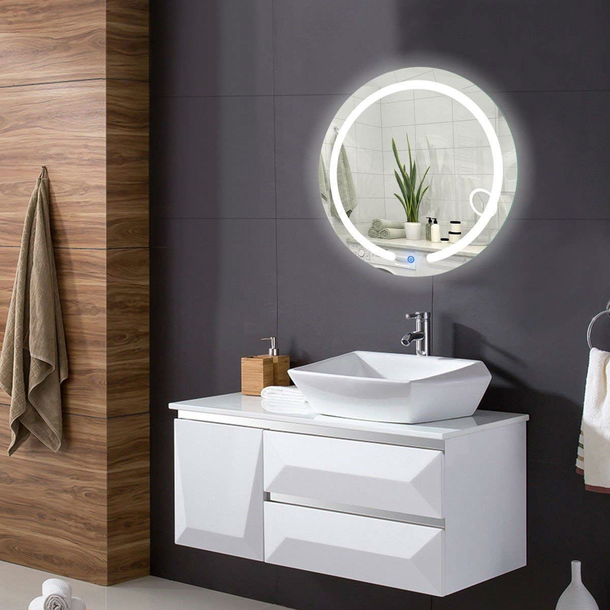 FaFurn™ - Modern 20-Inch Round Bathroom Wall Mirror with Touch Button Led Light