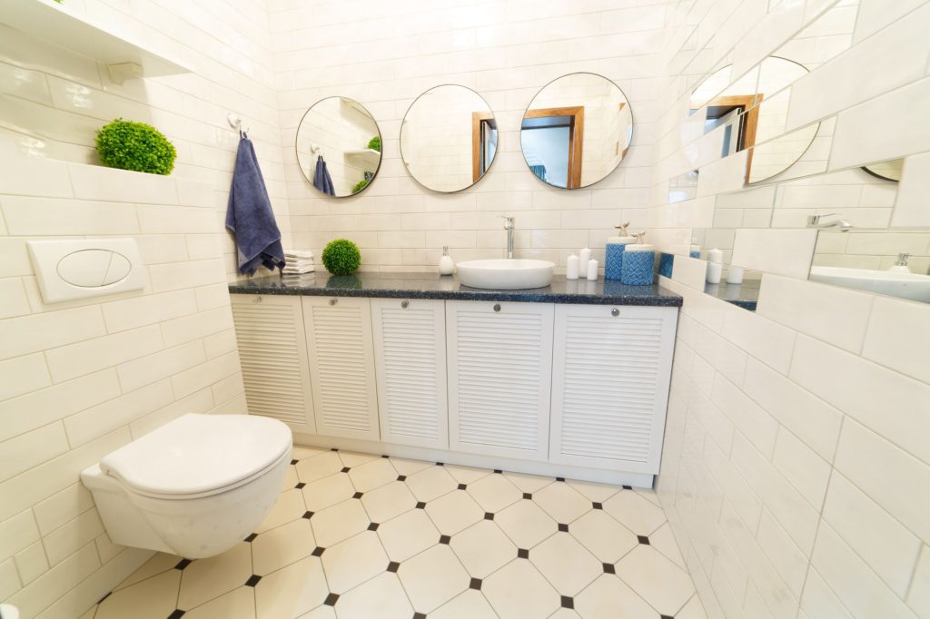 Bathroom Toilet Mirrors Light White Tiles
