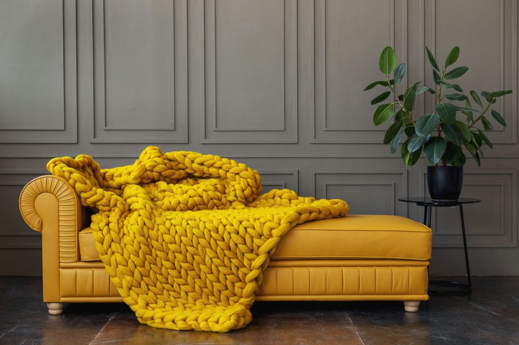 Blanket For Outdoor Relaxing Yellow Sofa