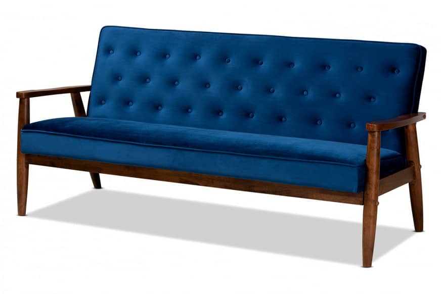 Baxton™ Sorrento Mid-Century Modern 3-seater Sofa - Navy Blue