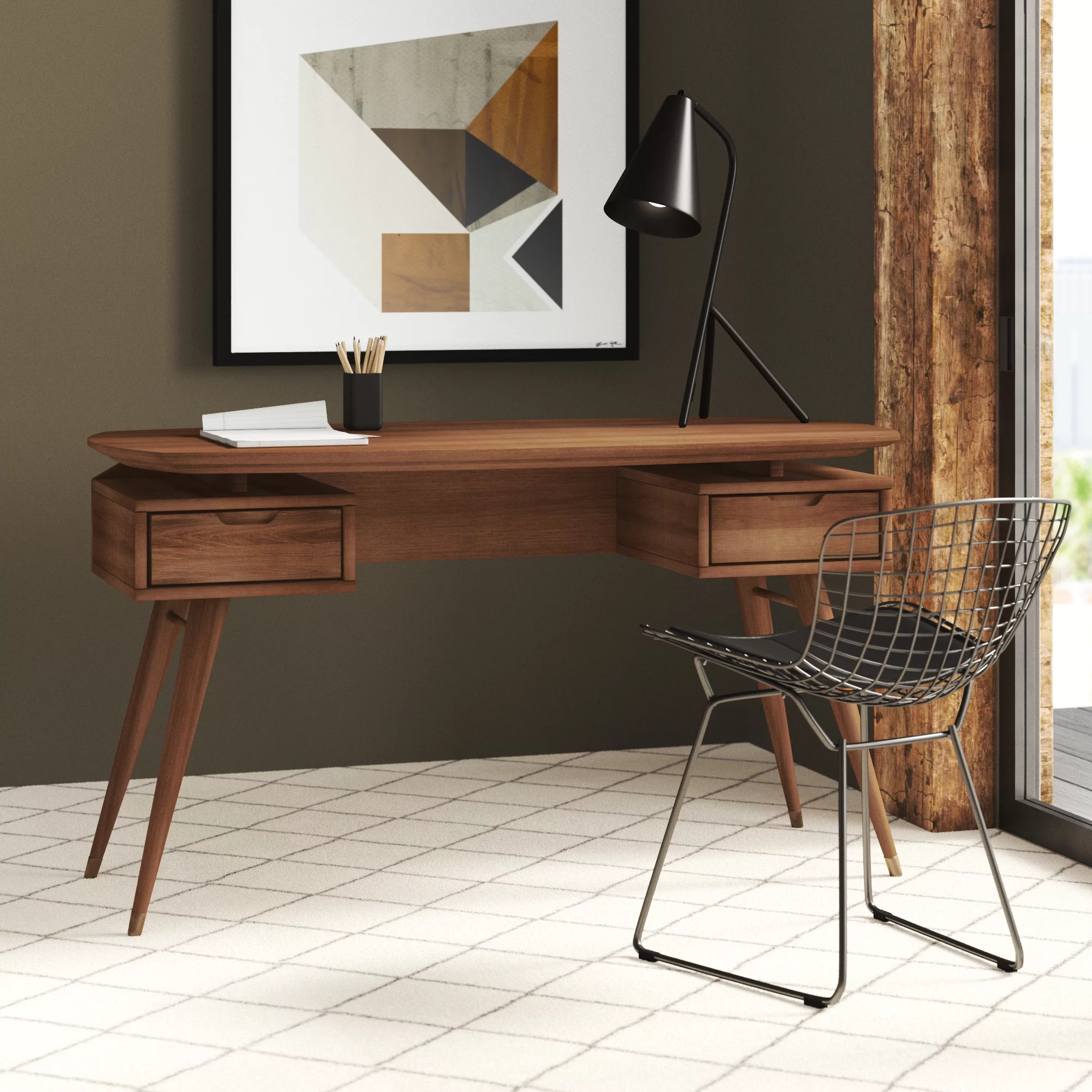 A stylish and comfortable desk for a home office - Nuevo Carel Desk Walnut Stained Poplar Top