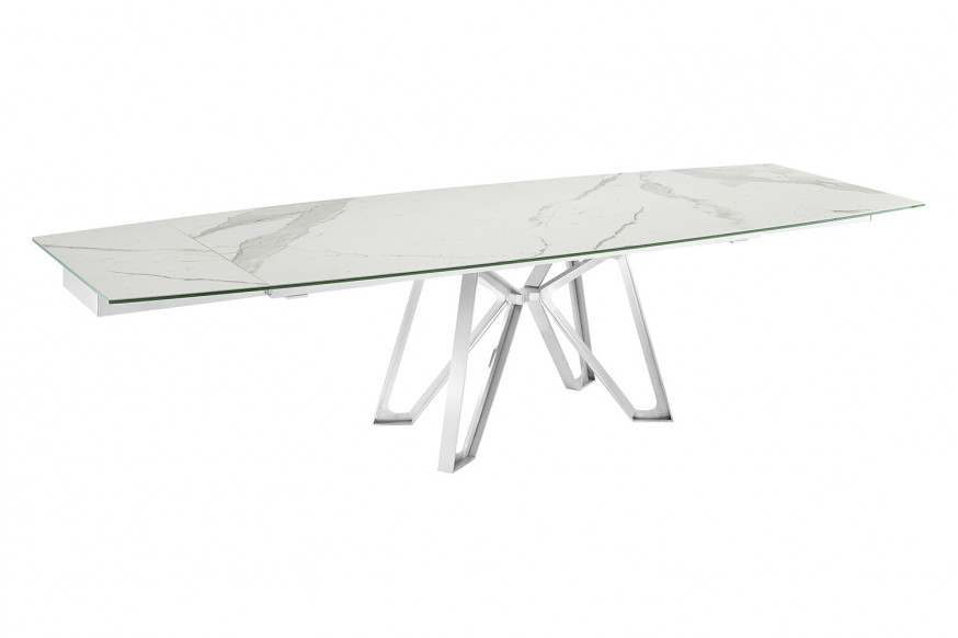 Casabianca Dcota Extendable Dining Table - White Marbled/Brushed Steel