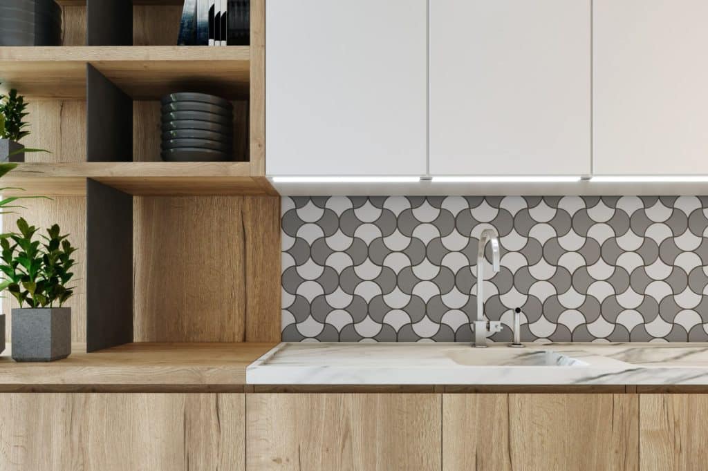 Ceramic And Wood Backsplash Sink