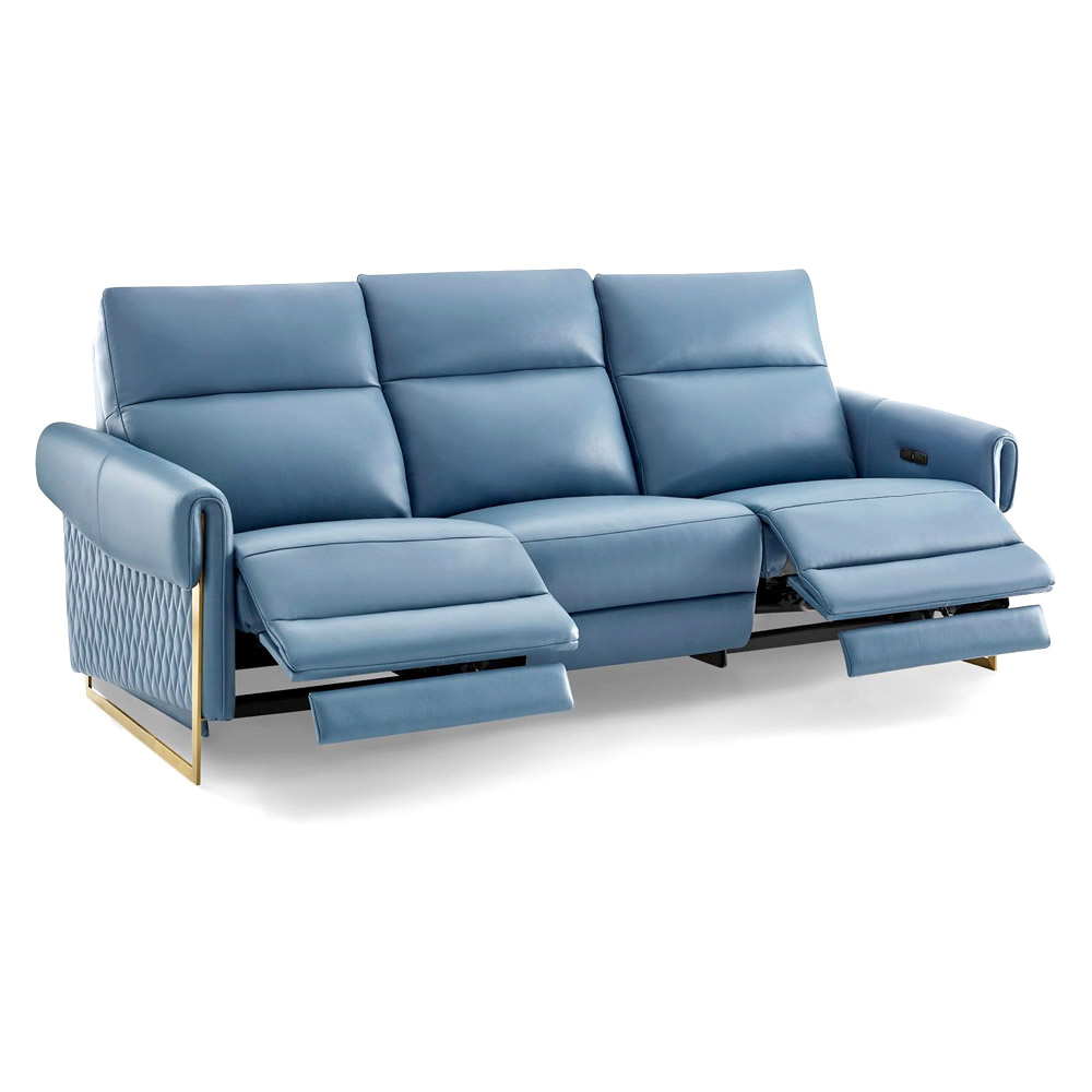 Creative Alice Sofa With Two Recliners Blue