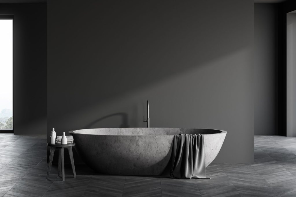 Dark Grey Bathtube Black Wall