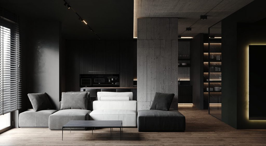 Industrial Minimalistic dark Living Room