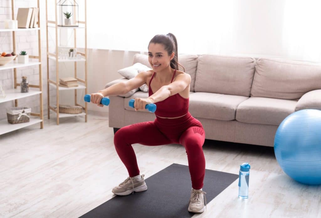 Dumbbells And Girl Red