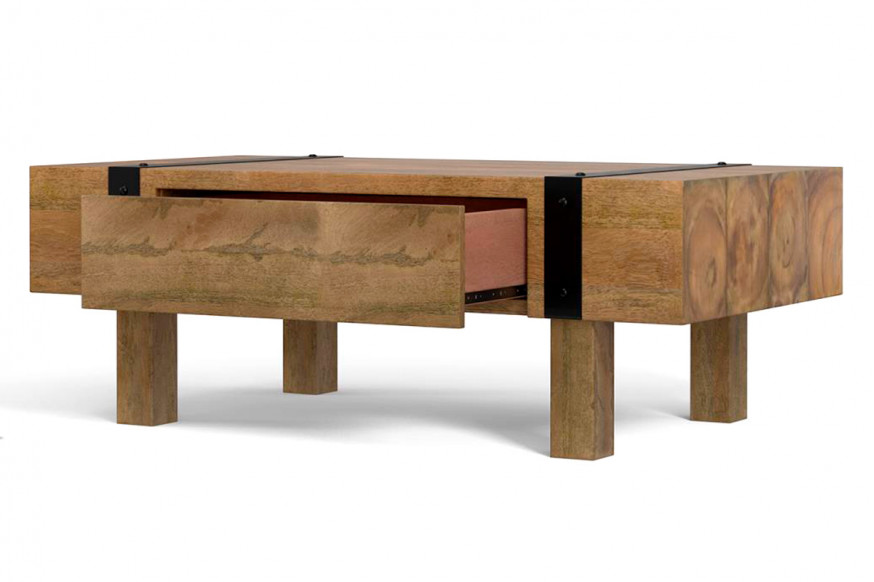 eLuxury™ Wooden Coffee Table with Metal Accent and One Drawer - Mango
