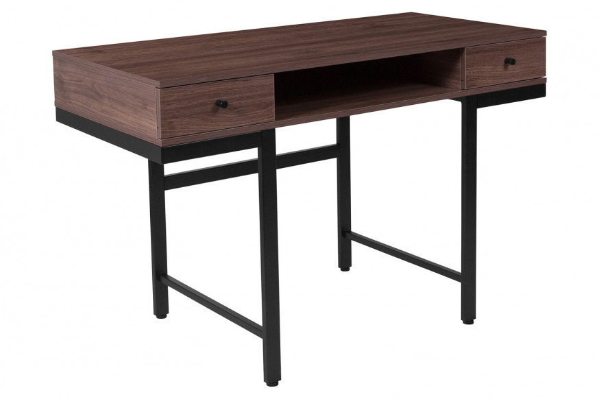 BLNK® - Bartlett Dark Ash Wood Grain Finish Computer Desk with Drawers and Black Metal Legs