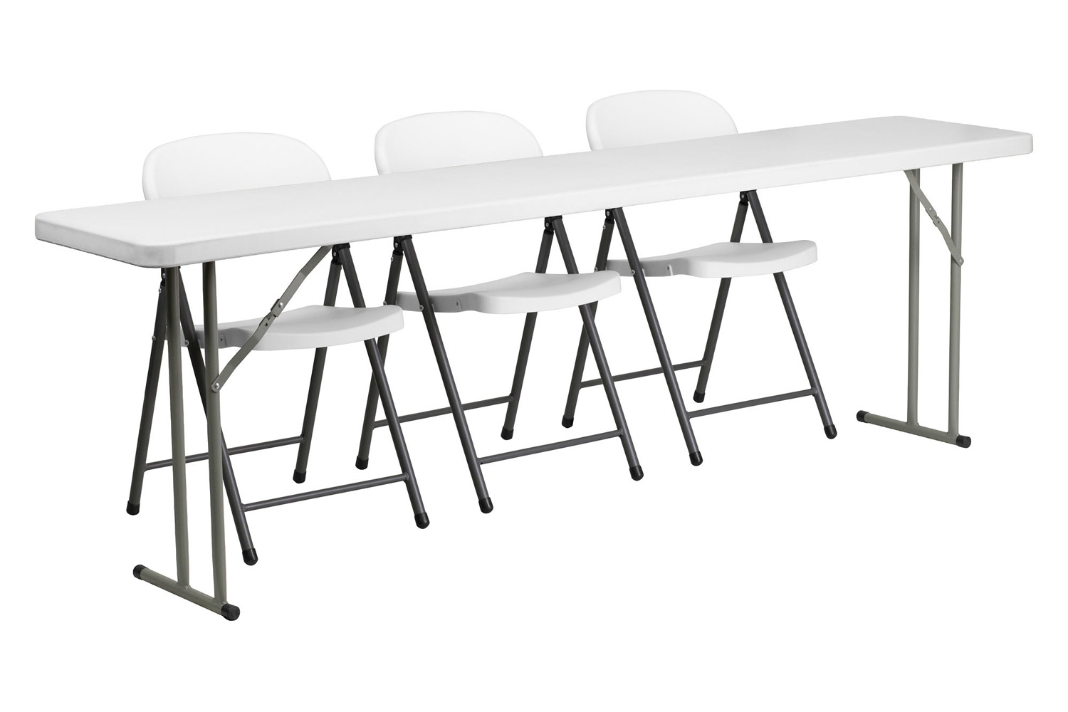 BLNK® - Plastic Folding Training Table Set with 3 White Plastic Folding Chairs